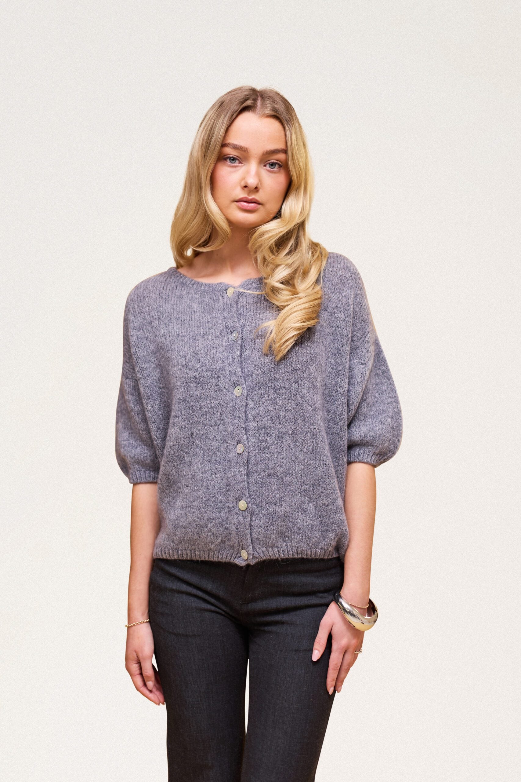 Buttoned Wool T-shirt Grey Melange