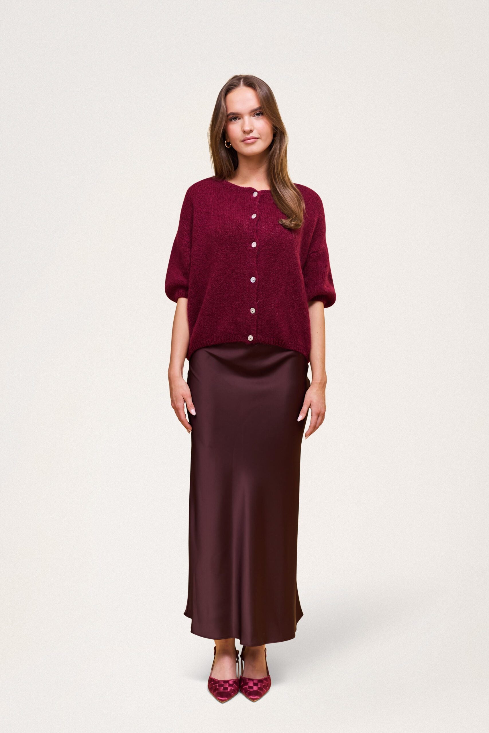 Buttoned Wool T-shirt Burgundy