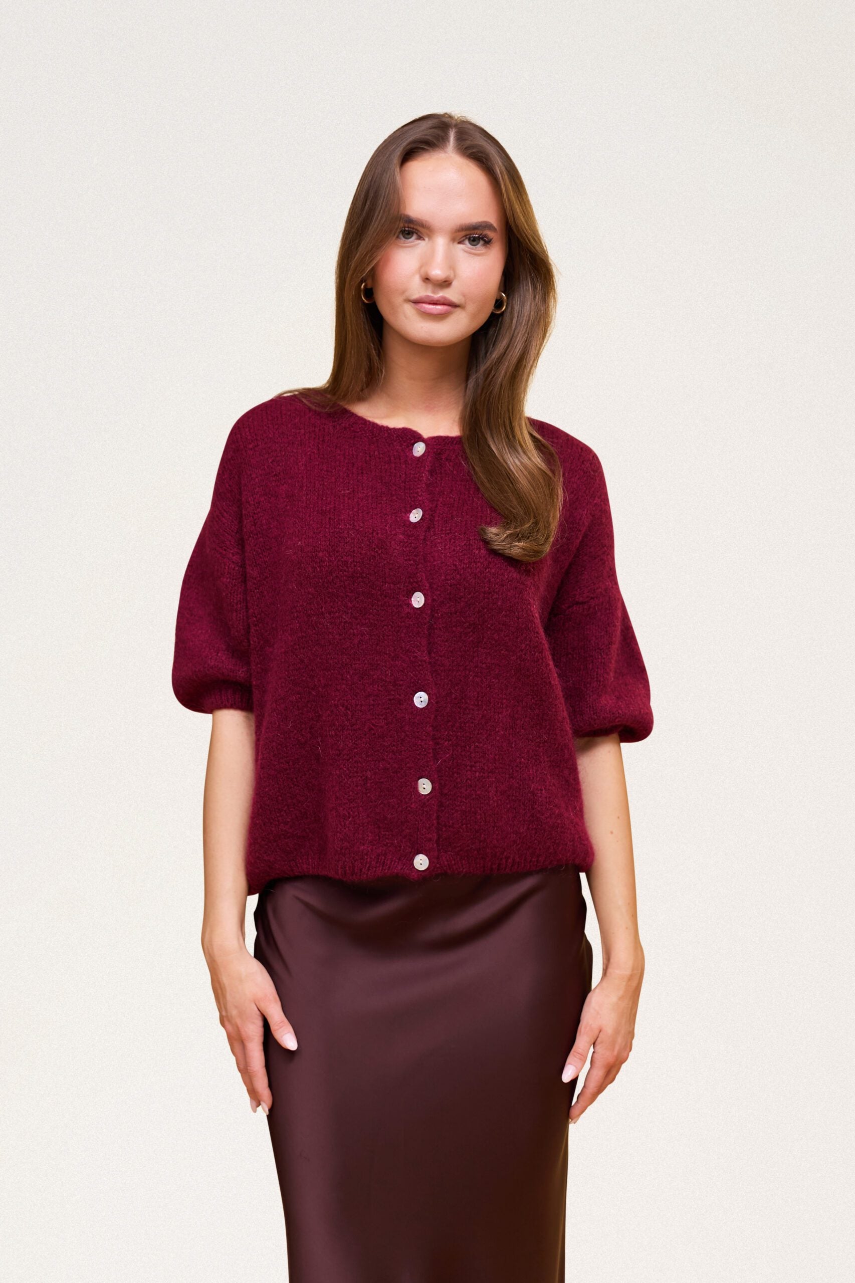 Buttoned Wool T-shirt Burgundy