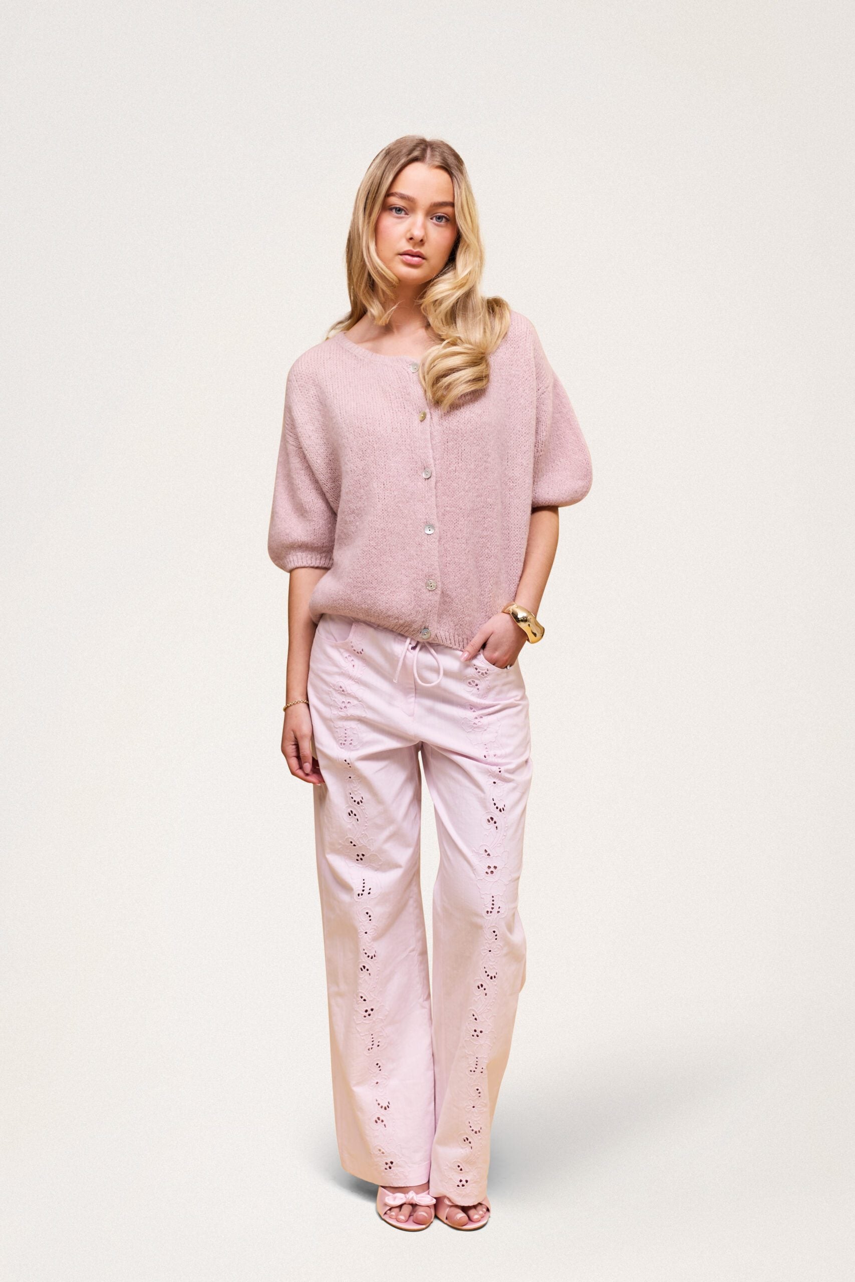 Buttoned Wool T-shirt Dusty Pink