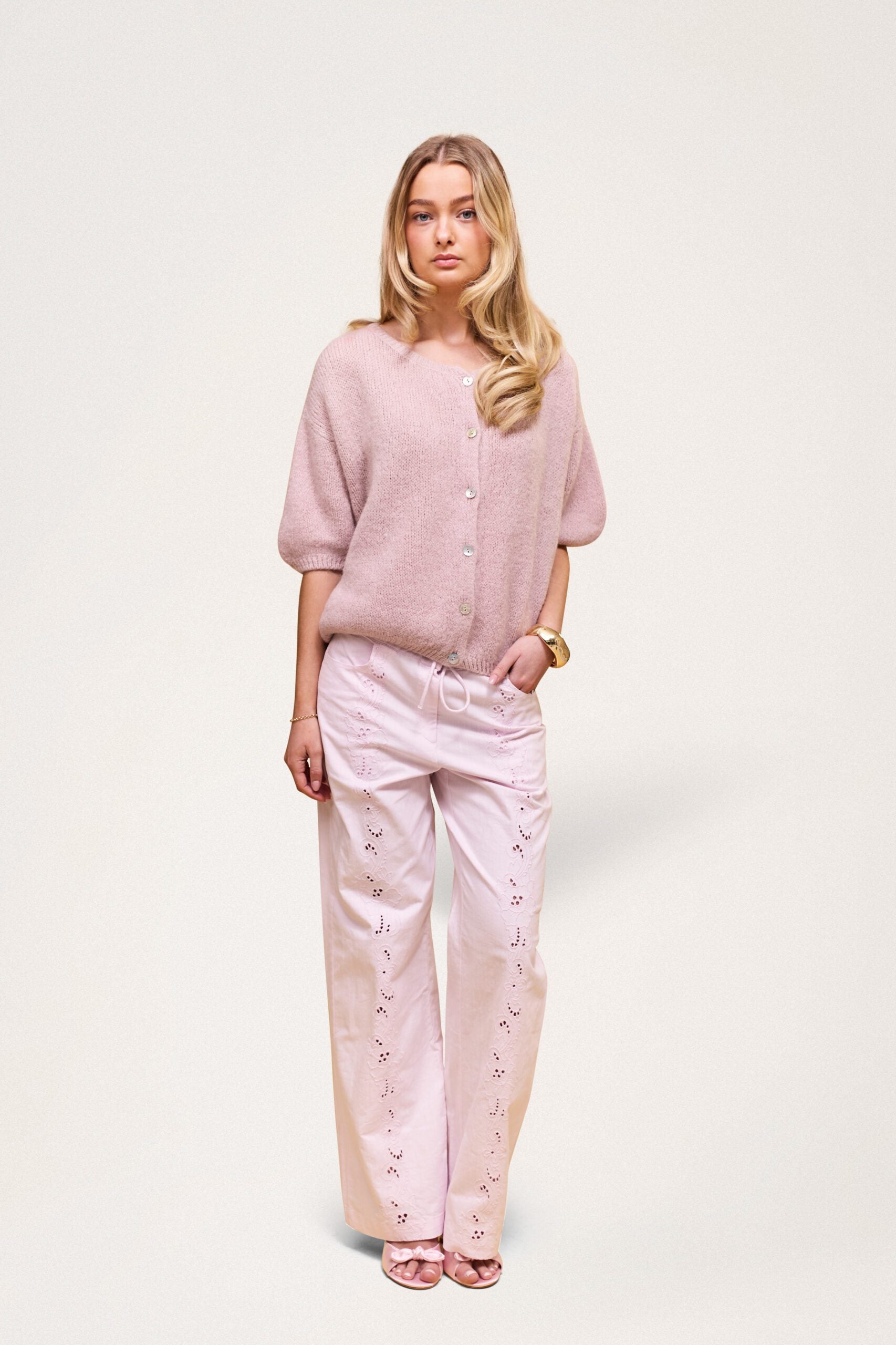 Buttoned Wool T-shirt Dusty Pink