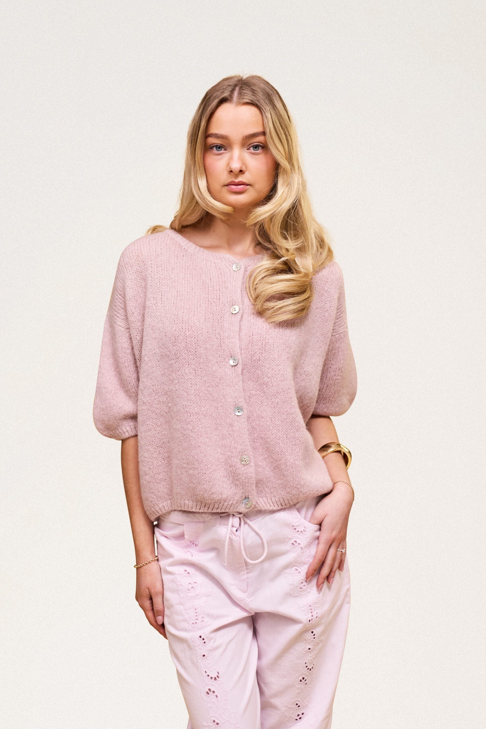 Buttoned Wool T-shirt Dusty Pink