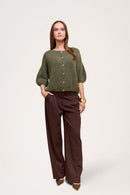 Buttoned Wool T-shirt Khaki