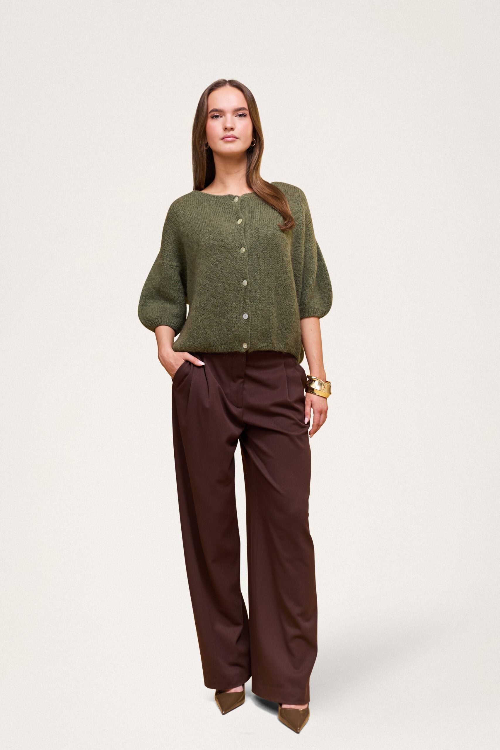 Buttoned Wool T-shirt Khaki