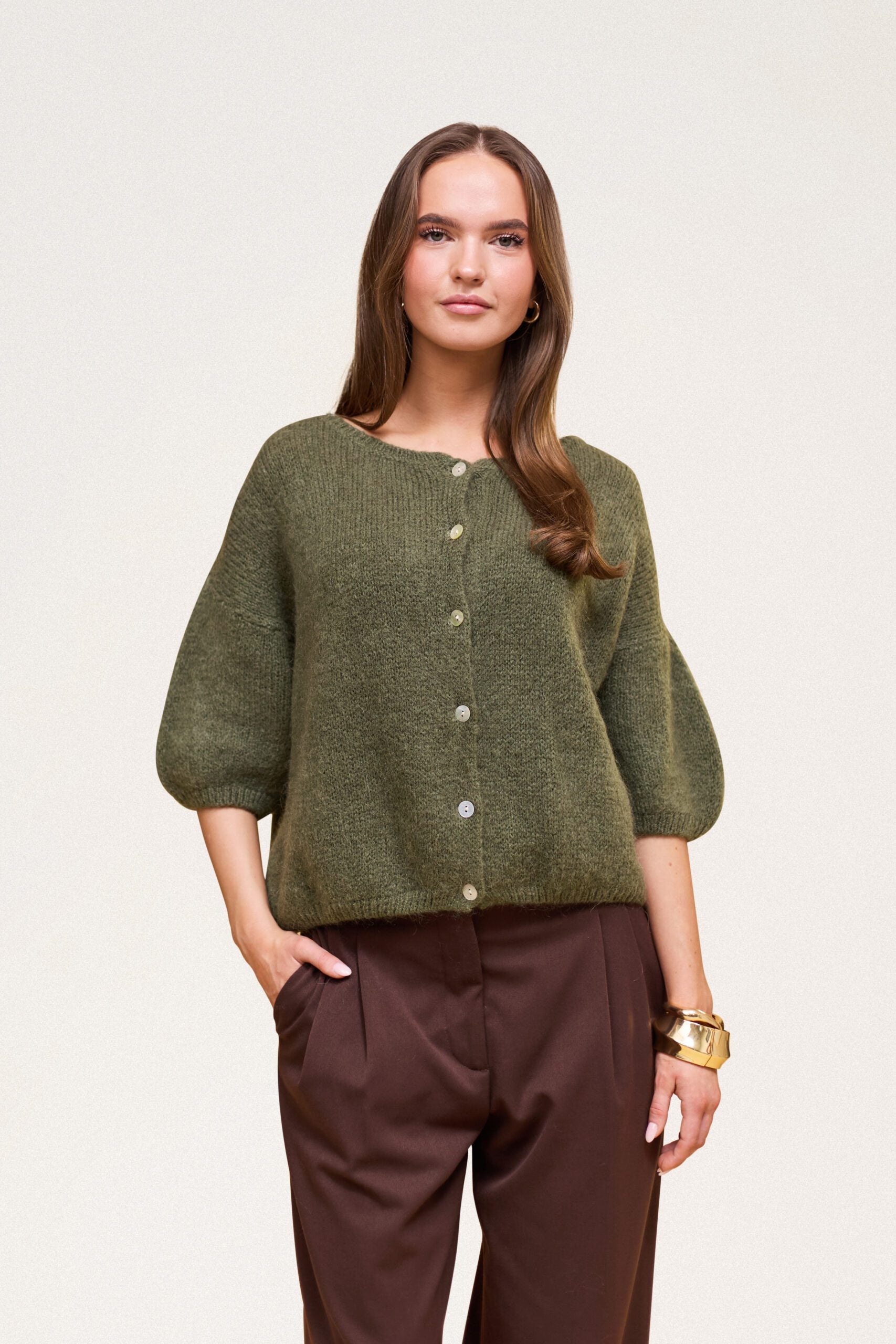 Buttoned Wool T-shirt Khaki