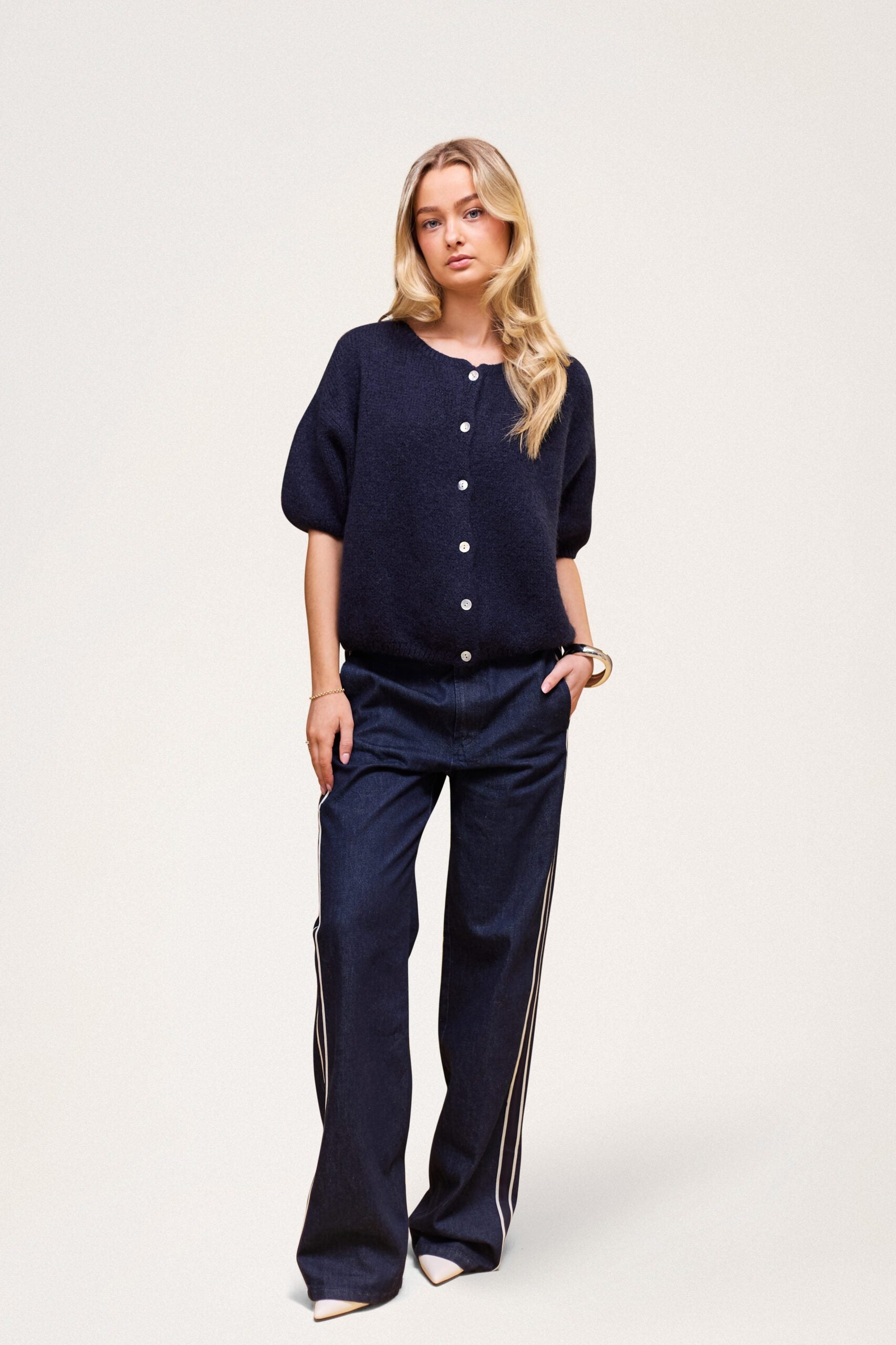 Buttoned Wool T-shirt Navy