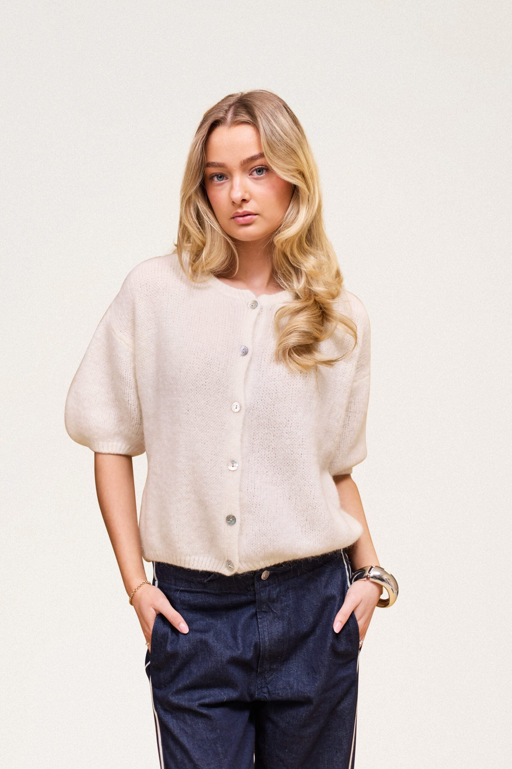 Buttoned Wool T-shirt Cream
