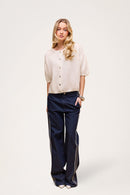 Buttoned Wool T-shirt Cream