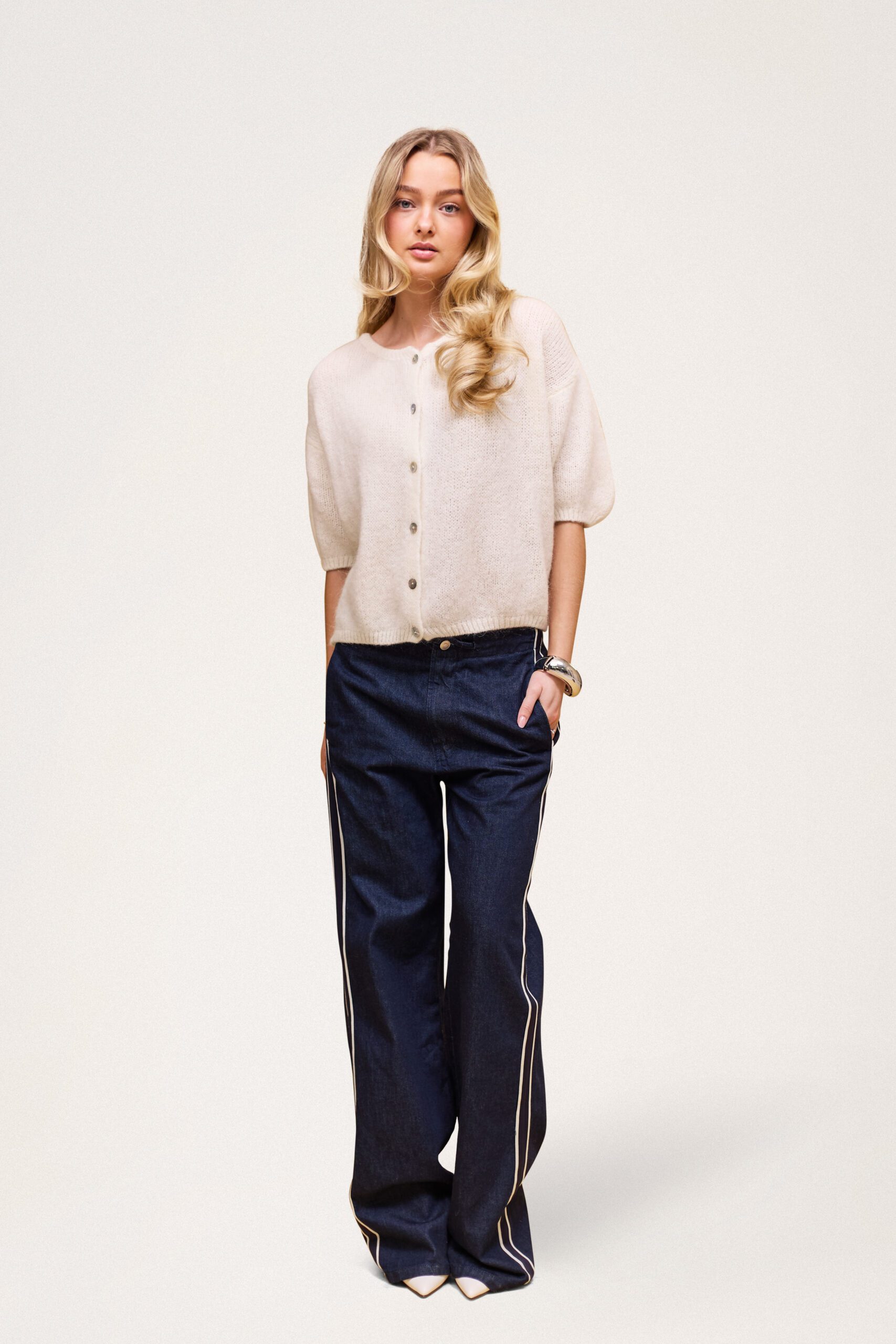 Buttoned Wool T-shirt Cream