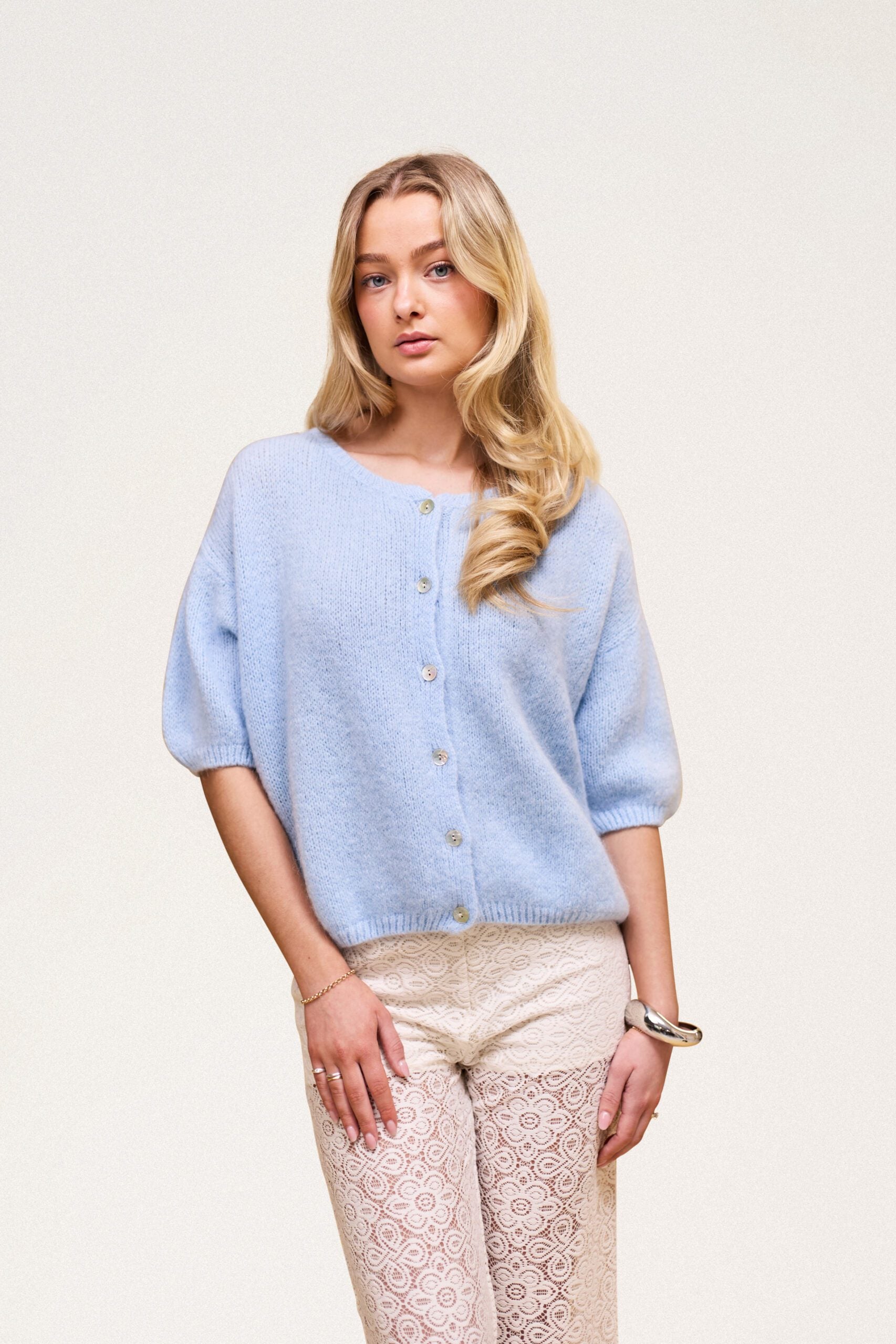 Buttoned Wool T-shirt Baby Blue