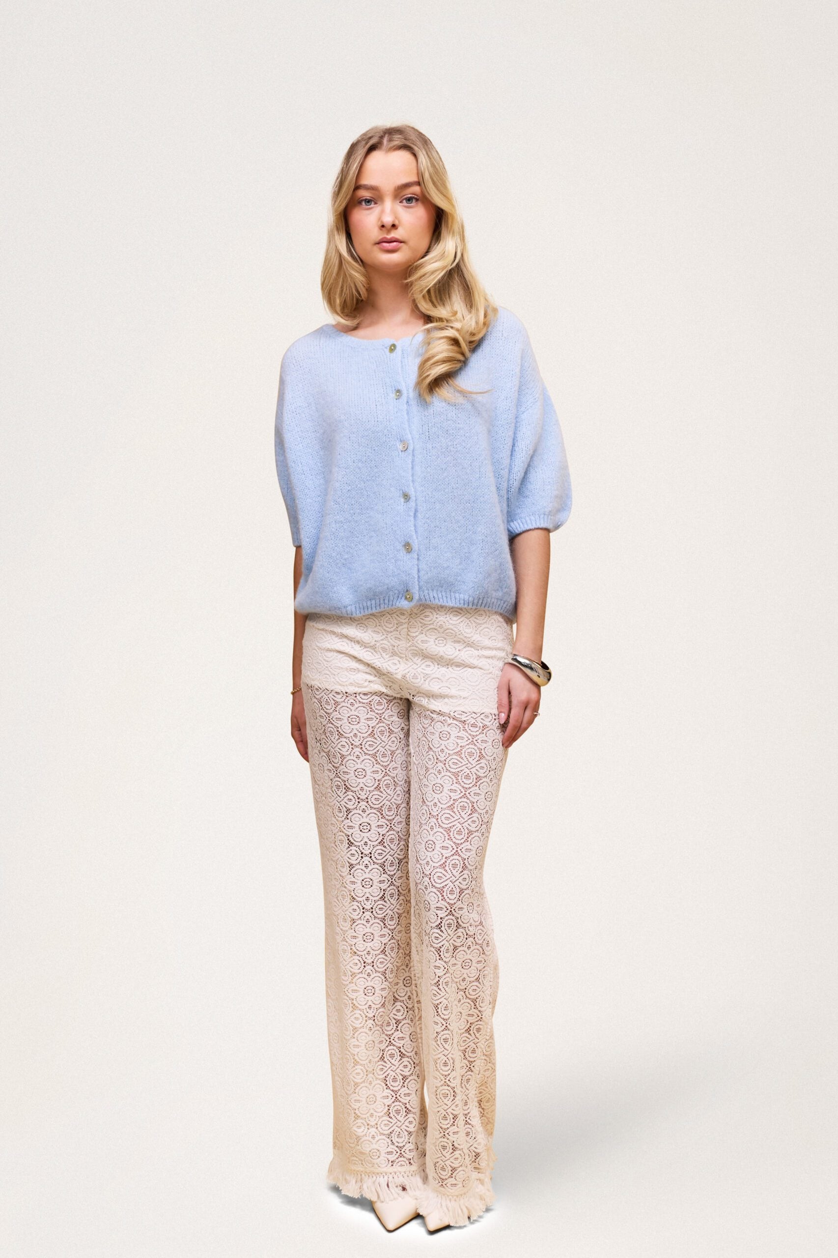 Buttoned Wool T-shirt Baby Blue