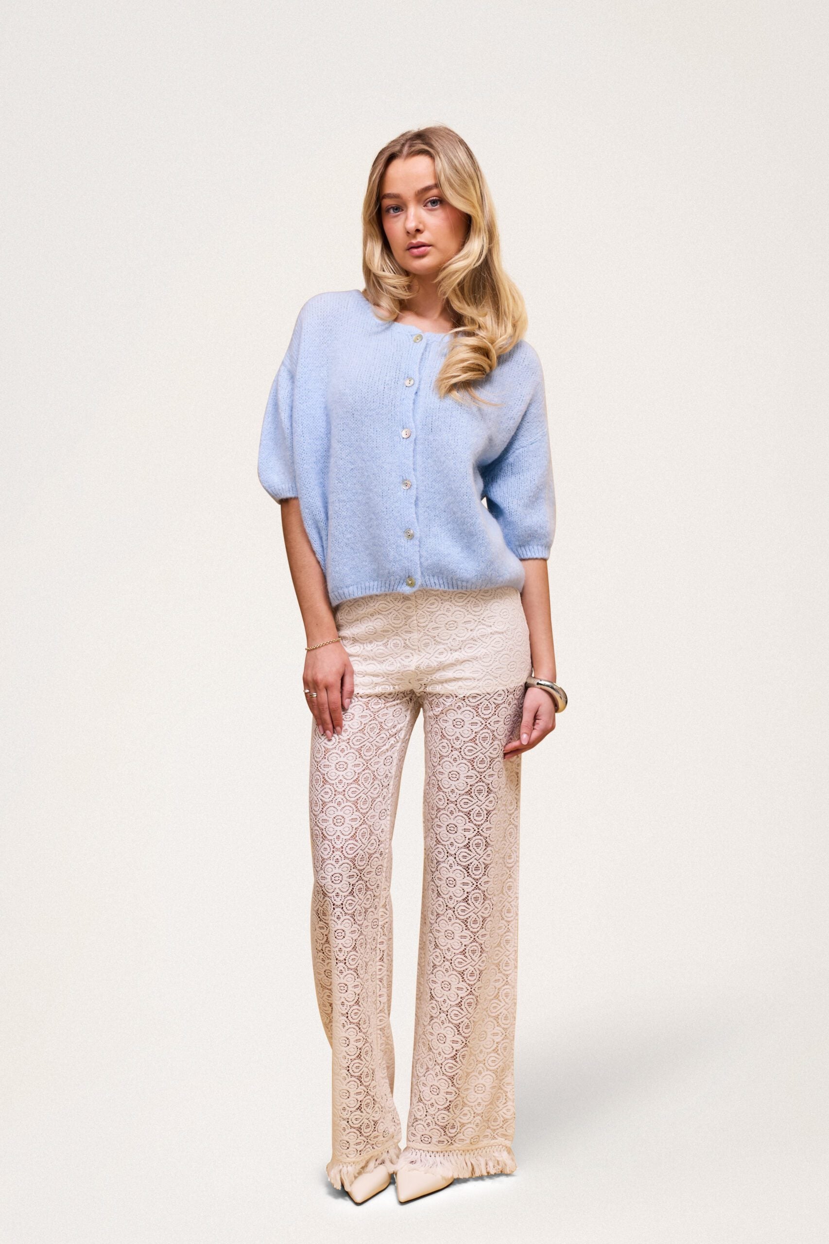 Buttoned Wool T-shirt Baby Blue