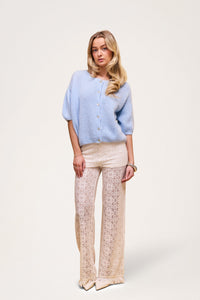 Buttoned Wool T-shirt Baby Blue