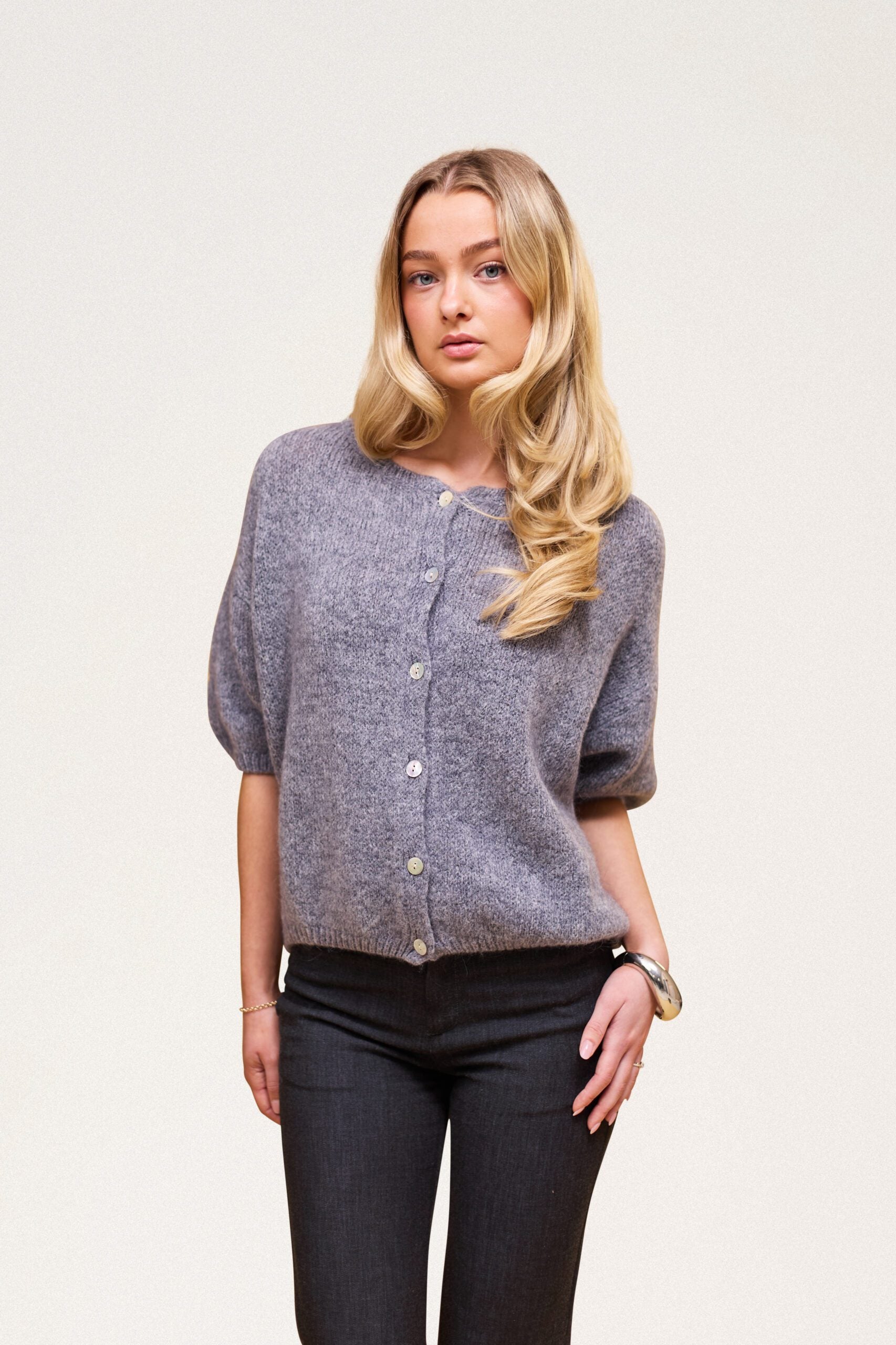 Buttoned Wool T-shirt Grey Melange