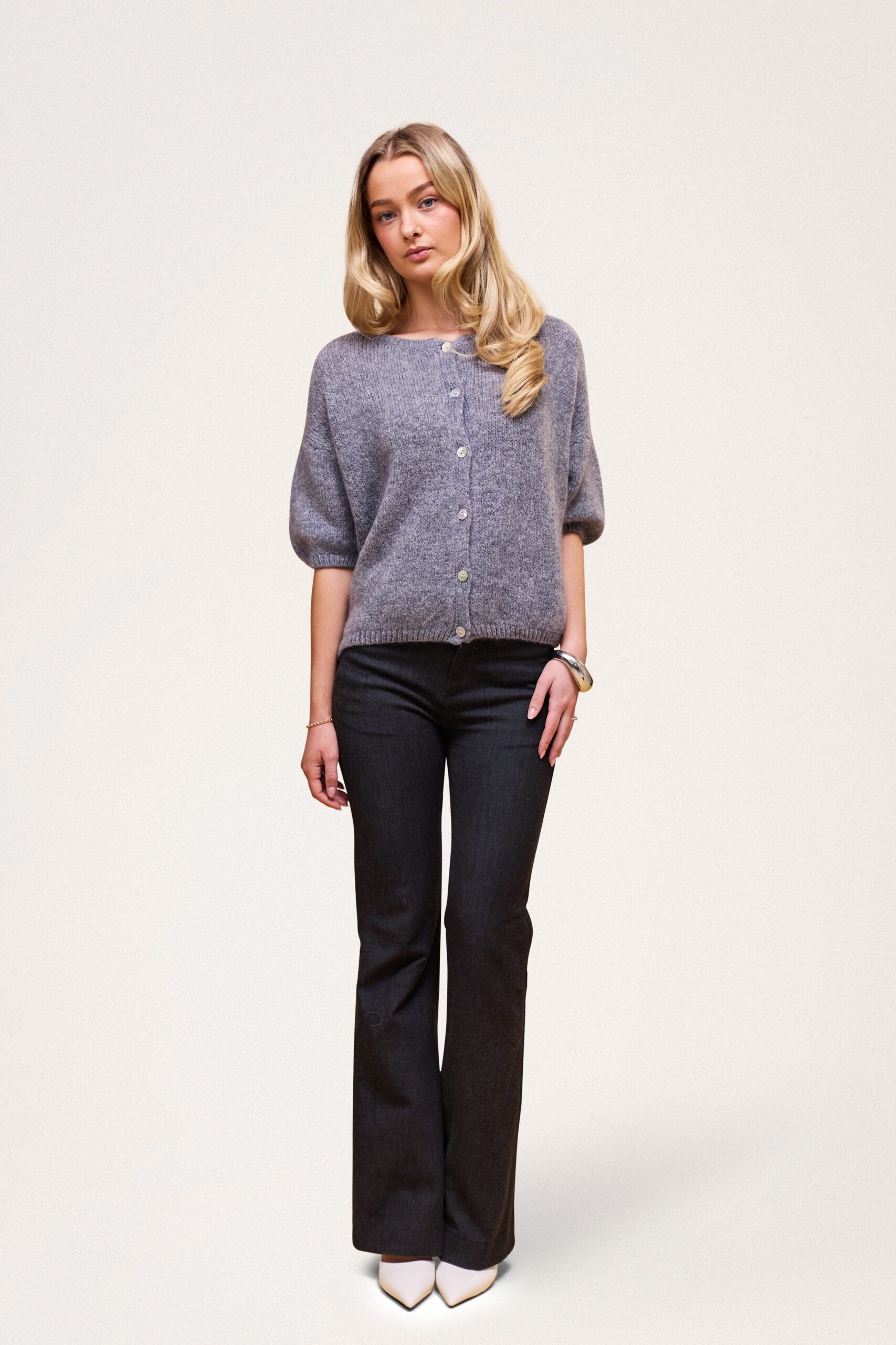 Buttoned Wool T-shirt Grey Melange