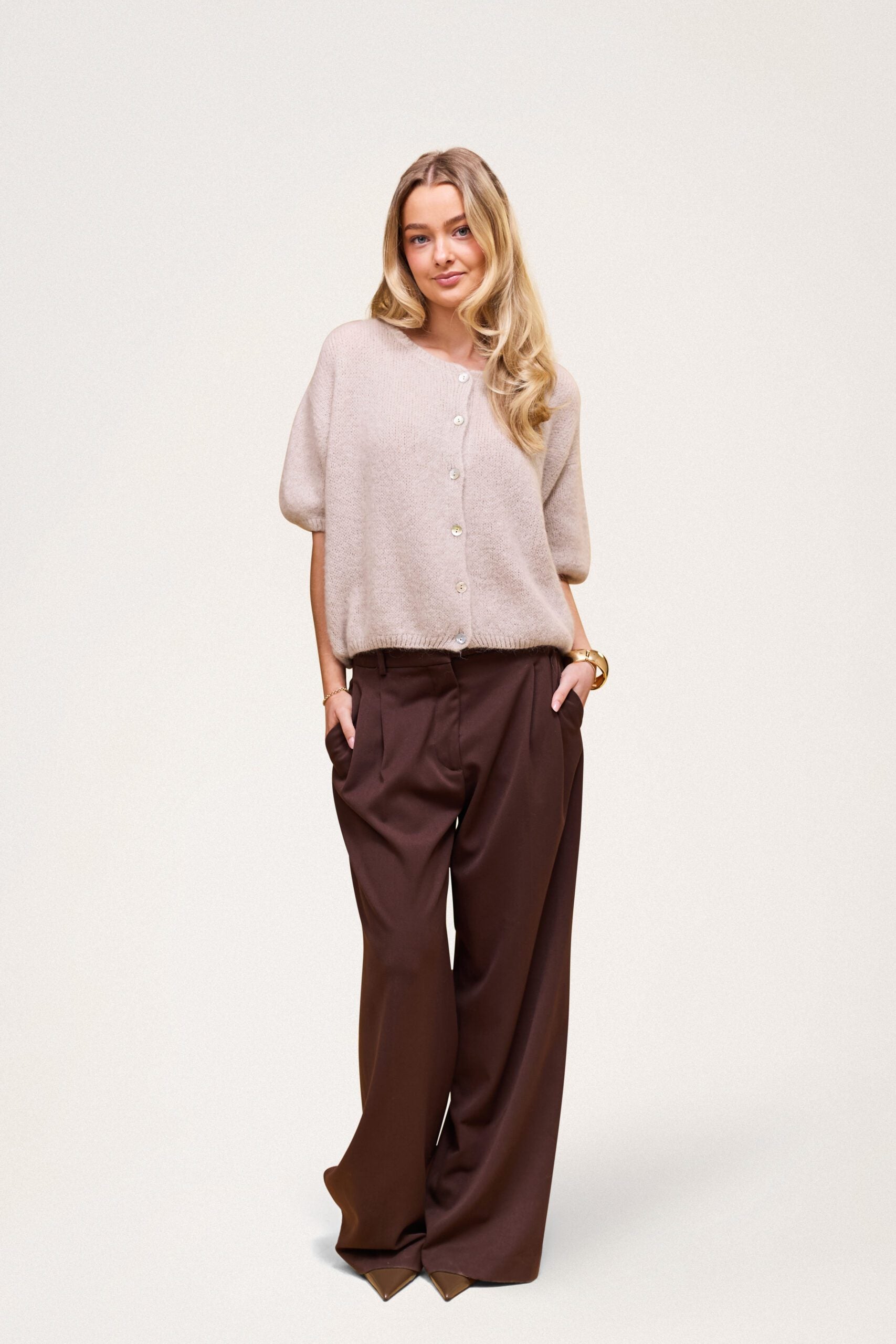 Buttoned Wool T-shirt Beige