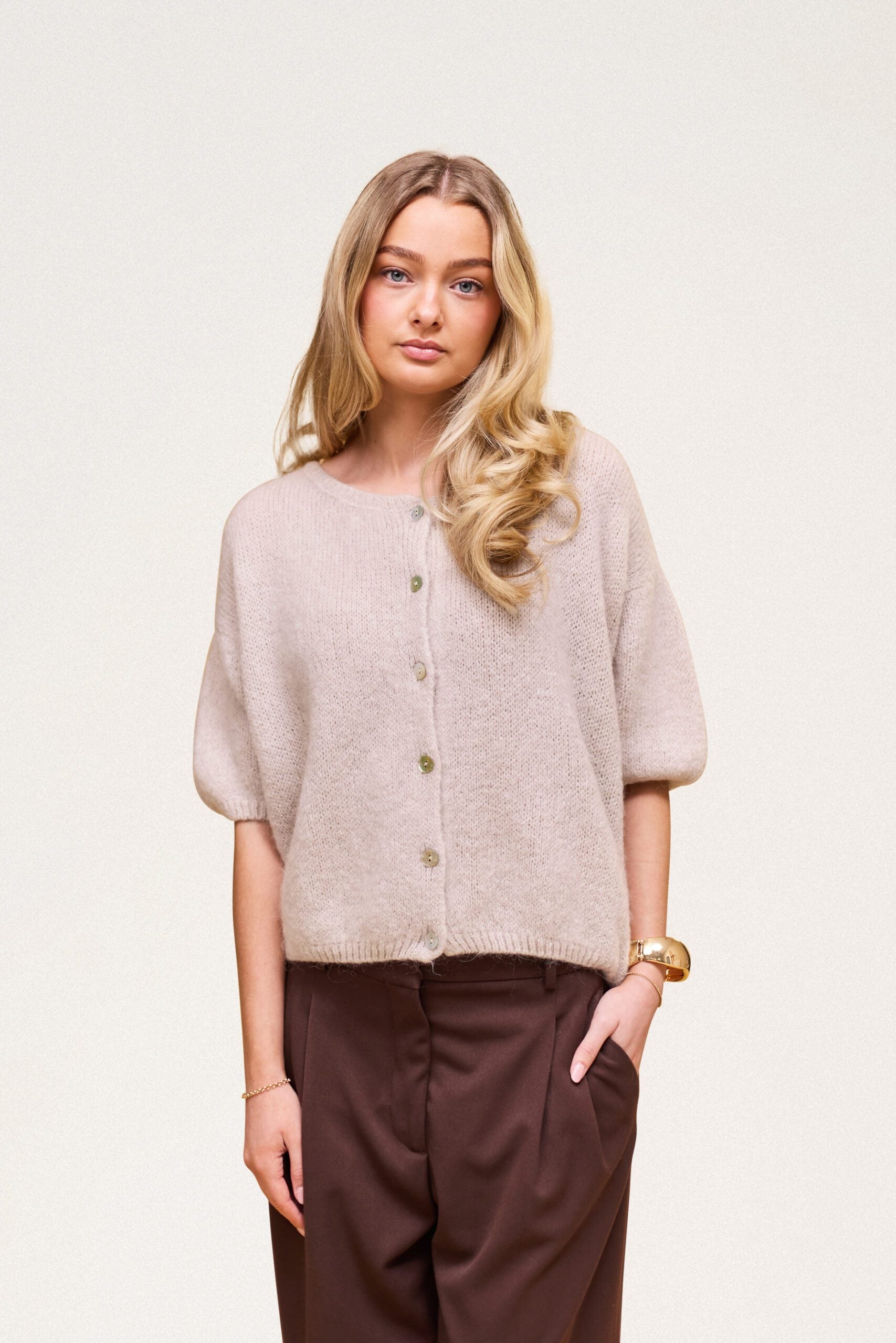 Buttoned Wool T-shirt Beige