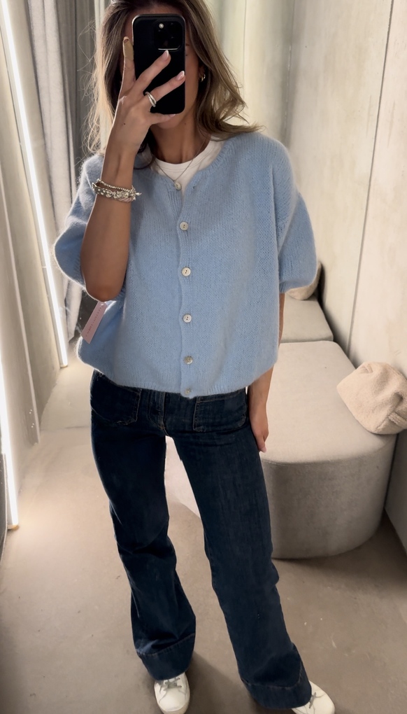 Buttoned Wool T-shirt - Baby Blue