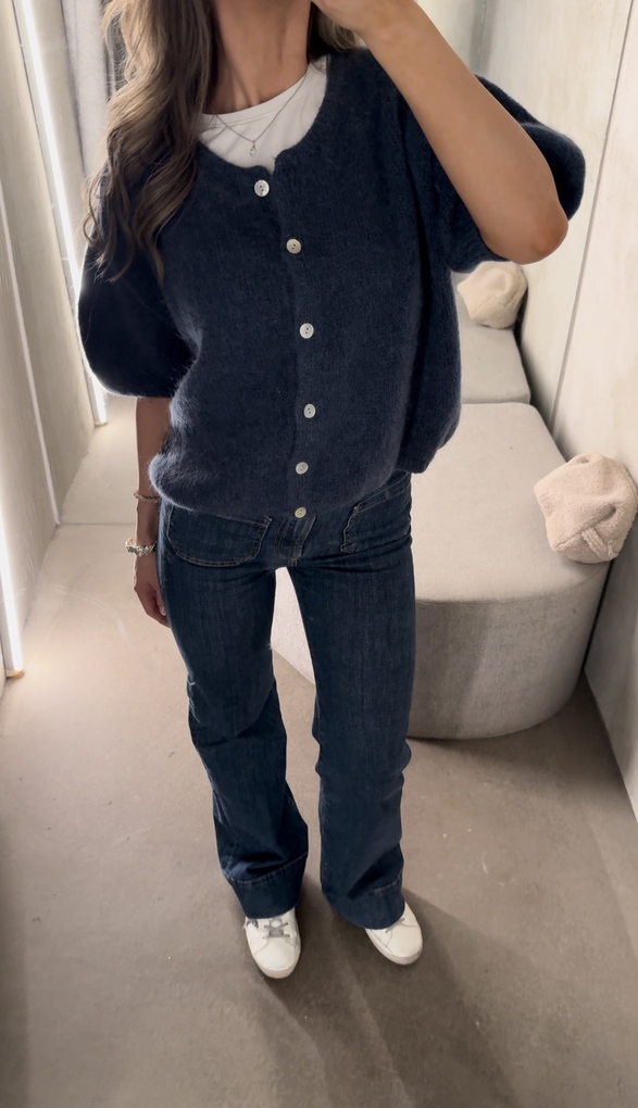 Buttoned Wool T-Shirt - Jean Blue